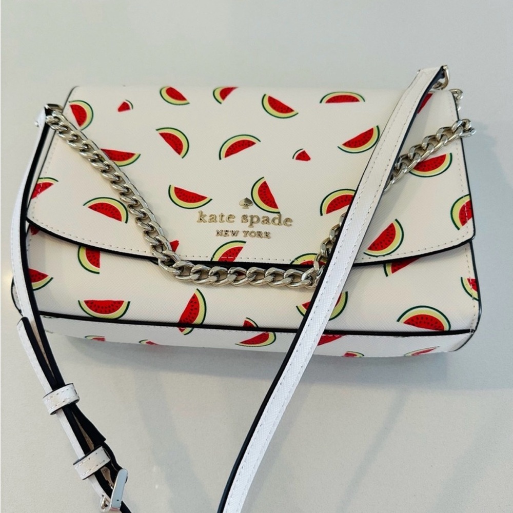 Kate Spade White Watermelon Print Leather Chain Crossbody - NWOT